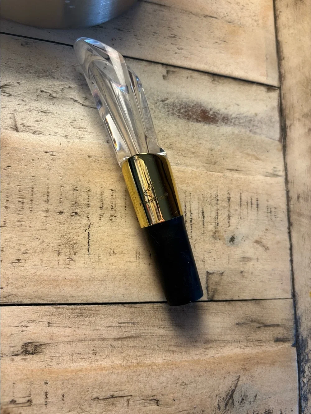 Crystal Top Wine Pourer with Gold Accent and Black Silicone Base